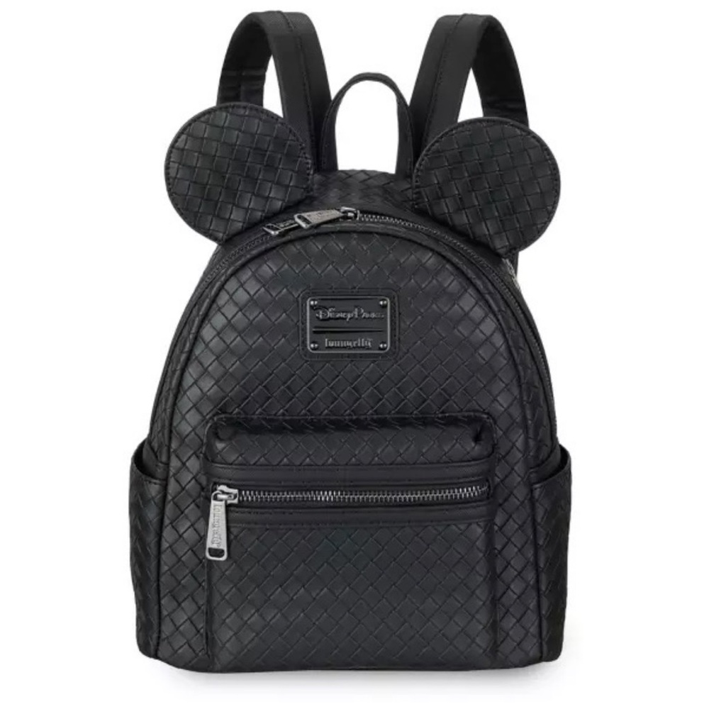 Loungefly Disney Parks  Exclusive Mickey Mouse Black Woven Backpack. New!